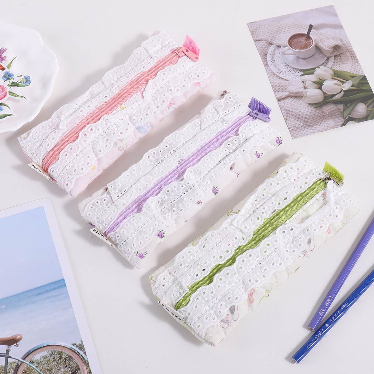 Stationery Office And School Supply Stores - 1 pc embroidered lace pencil bag,