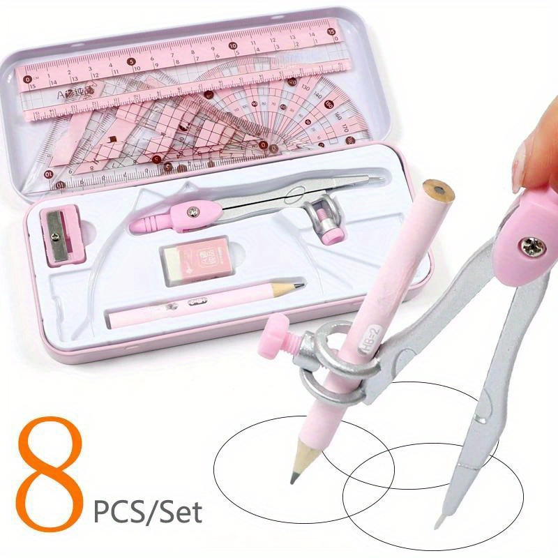 Compass Geometry Set - 8Pcs/Set Ruler Compass Pencil Set Geometry