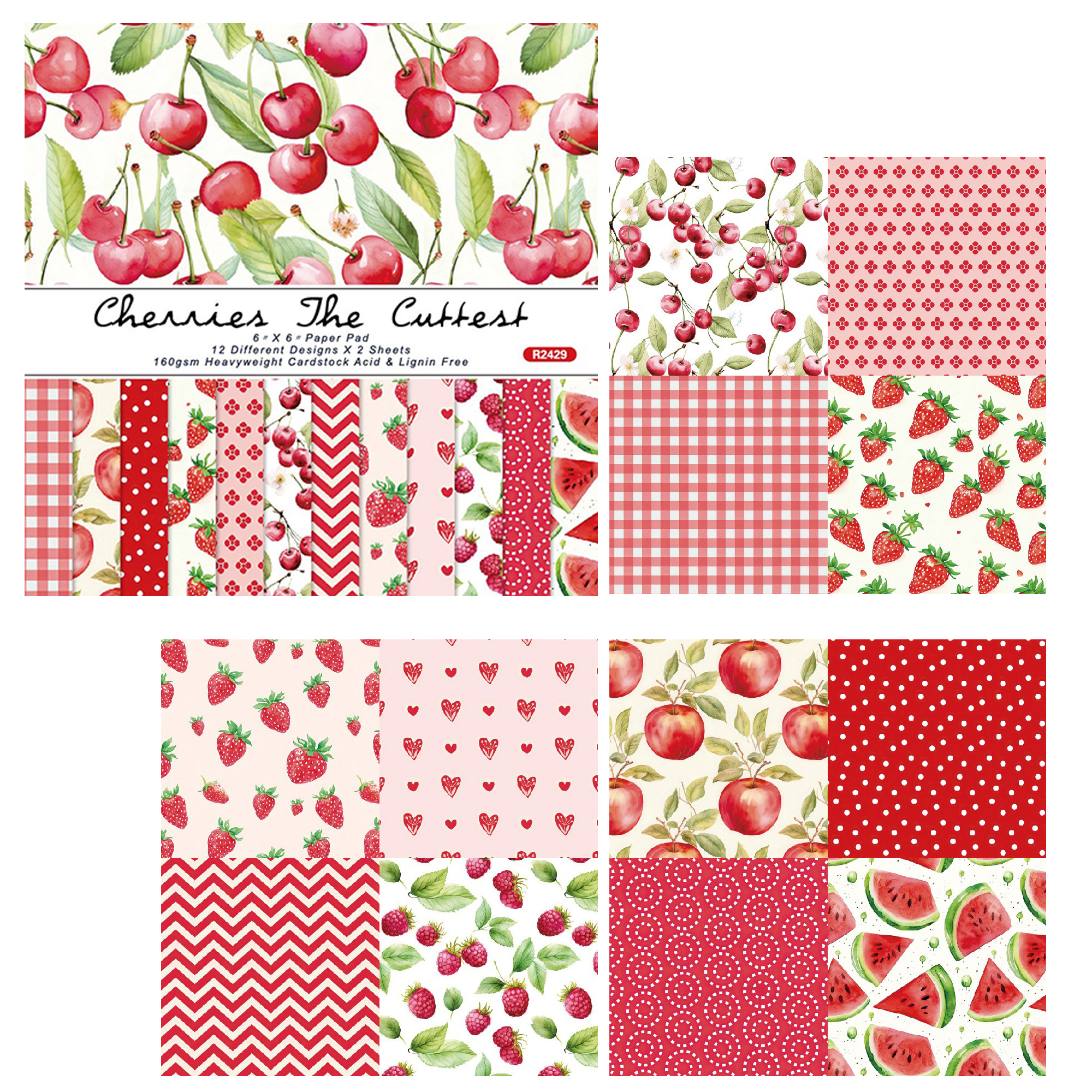 Graph Paper Pad - Alinacutle Junkjournal Summer Fruits Paper Pack