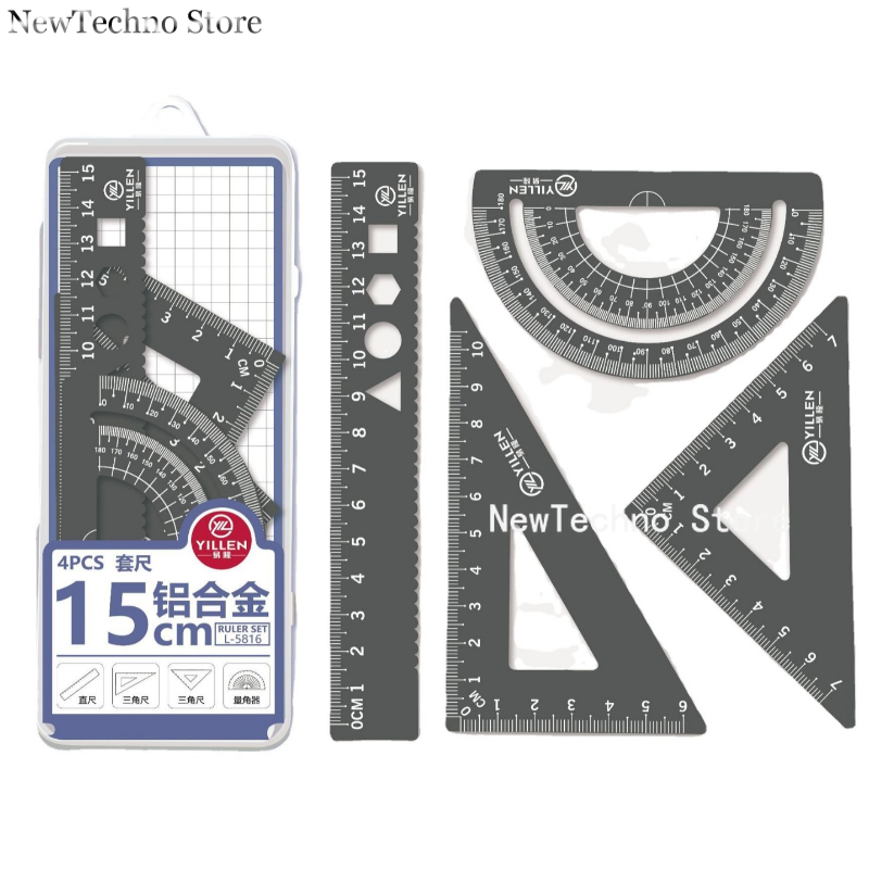 4Pcs/Set Aluminium Ruler Set M - Compass Geometry Set recension och pris