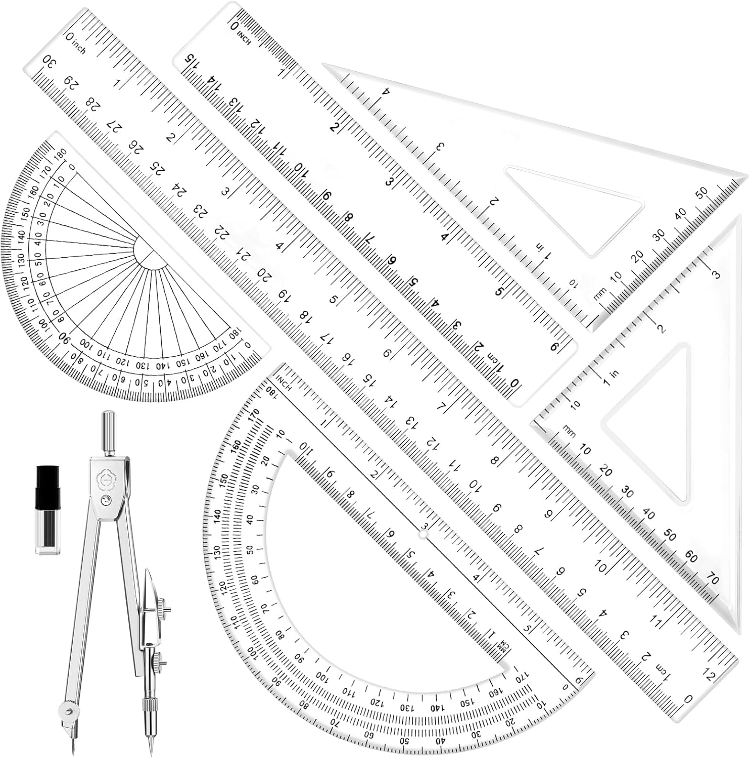 7-Piece Geometry Set with Clea - Compass Geometry Set recension och pris