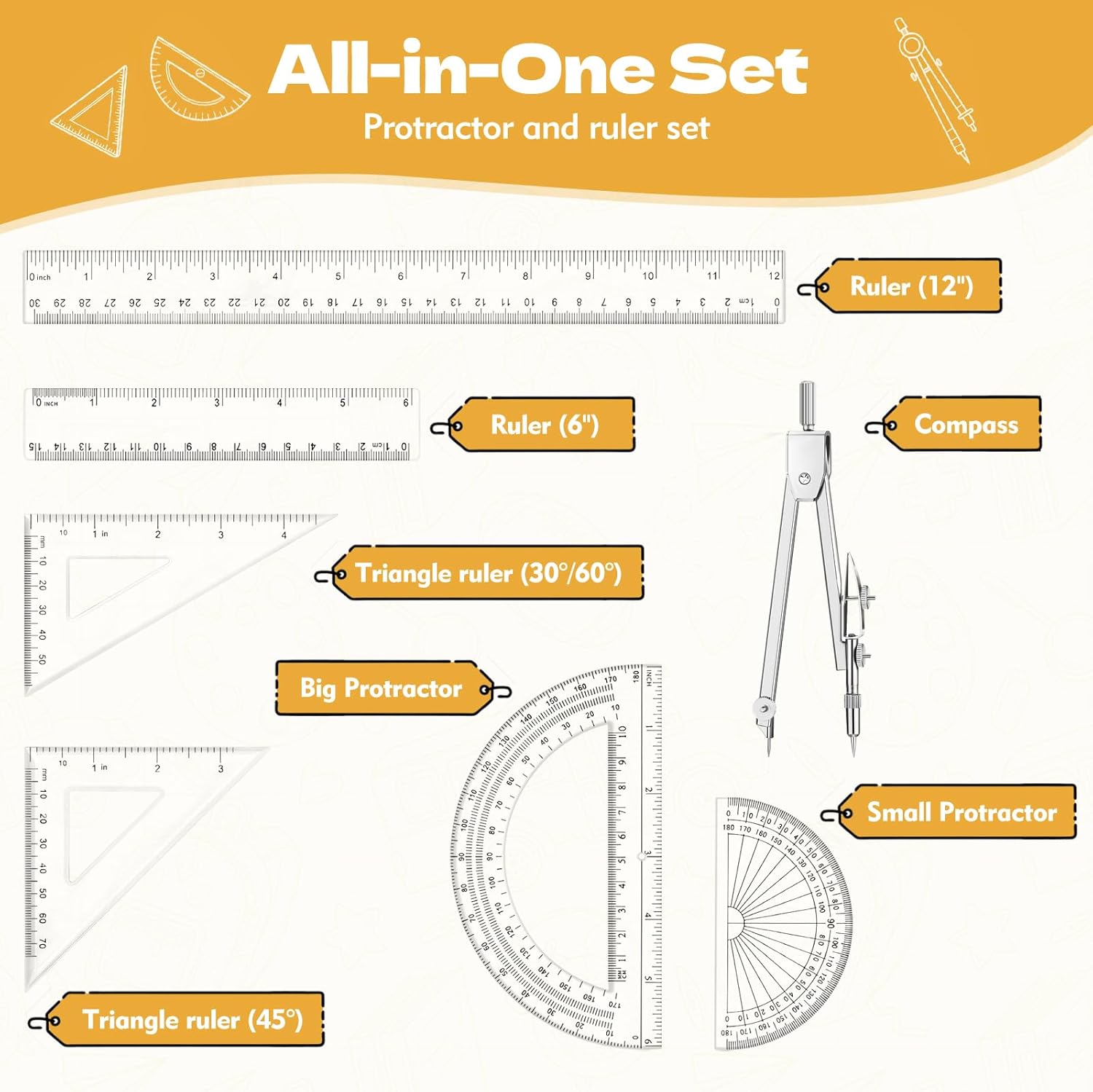 7-Piece Geometry Set with Clea - Compass Geometry Set recension och pris