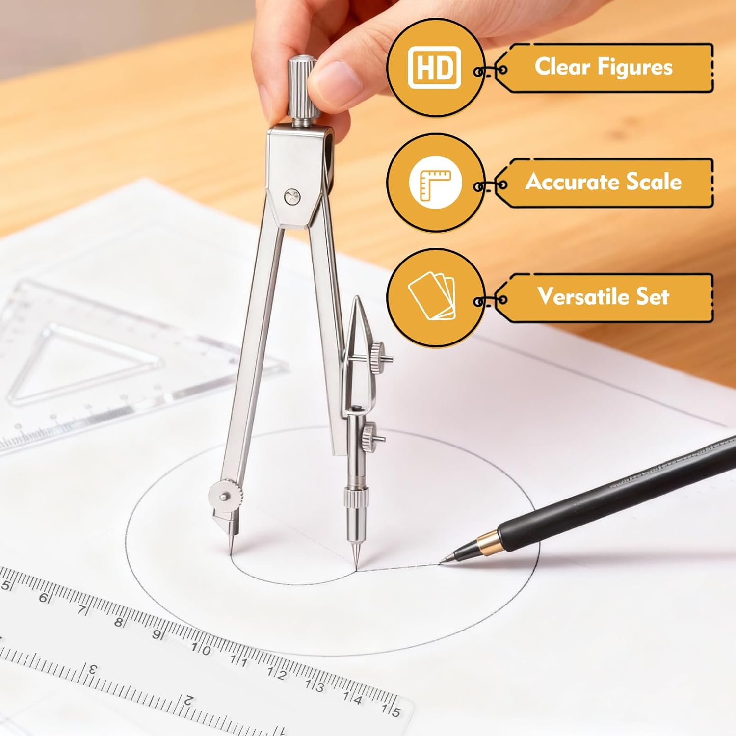 7-Piece Geometry Set with Clea - Compass Geometry Set recension och pris