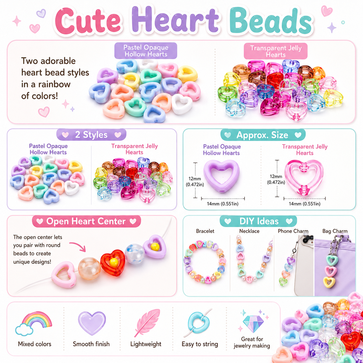 30Pcs Multicolor Clear Heart A - Stationery Warehouse recension och pris
