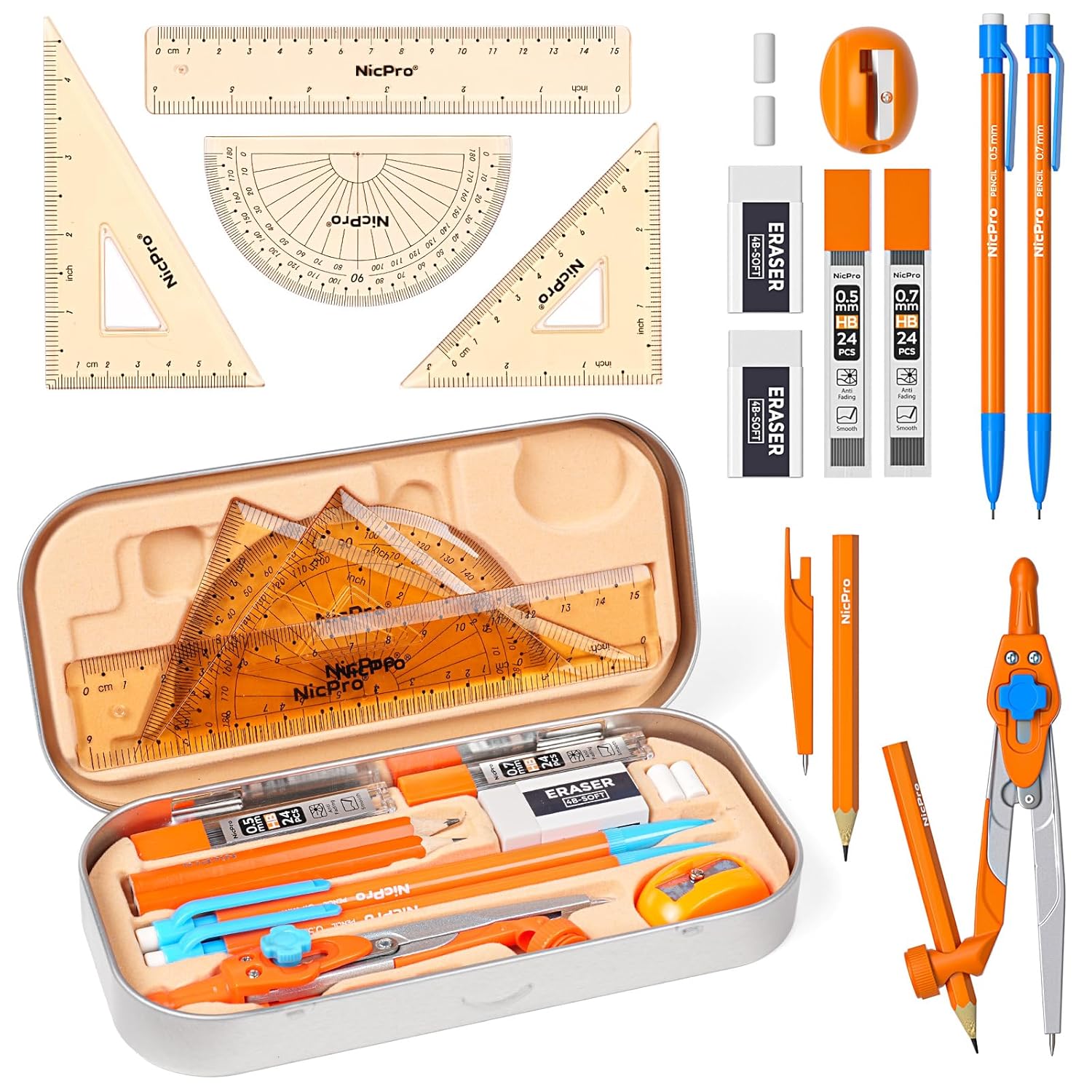 17 PCS Geometry Set for Studen - Compass Geometry Set recension och pris