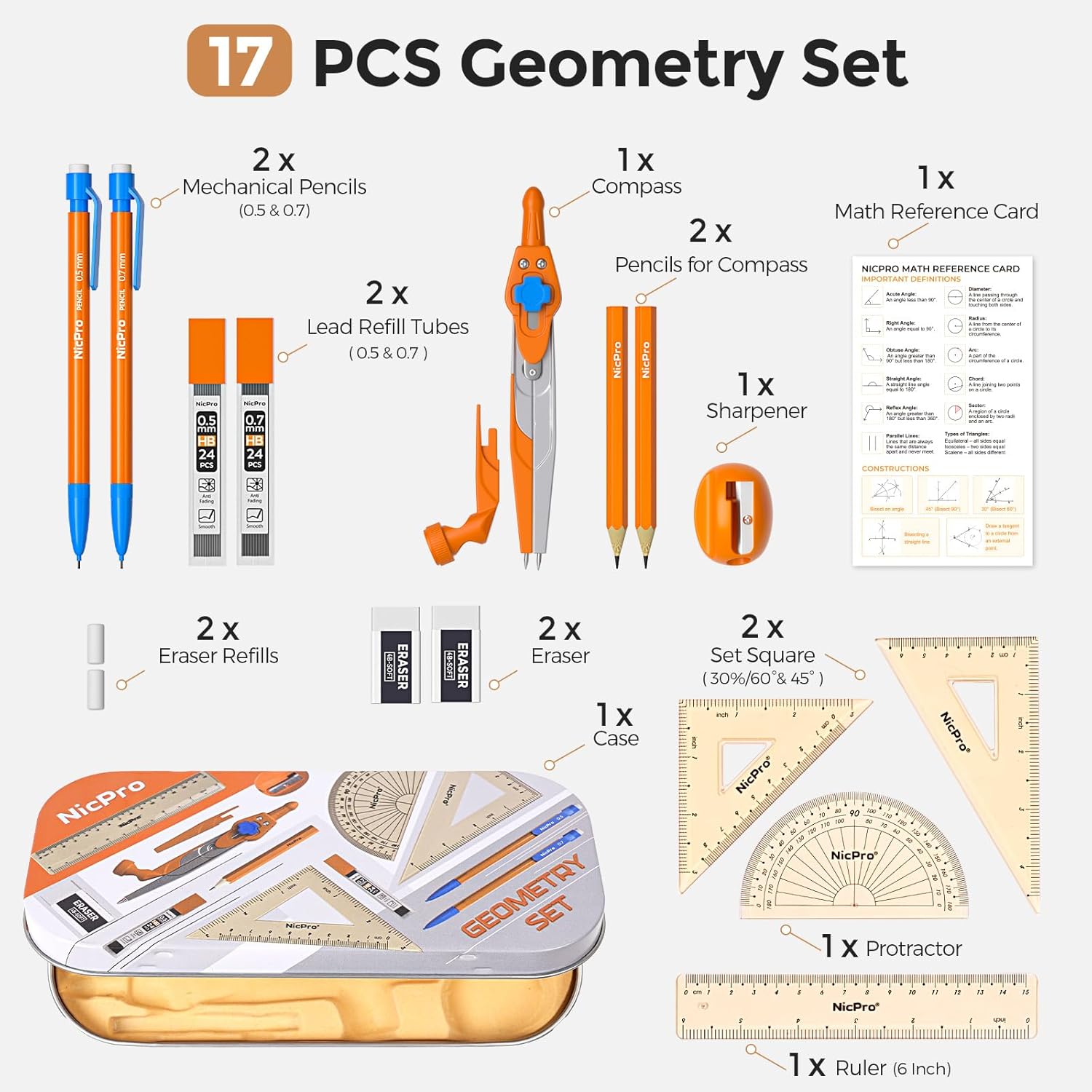 17 PCS Geometry Set for Studen - Compass Geometry Set recension och pris
