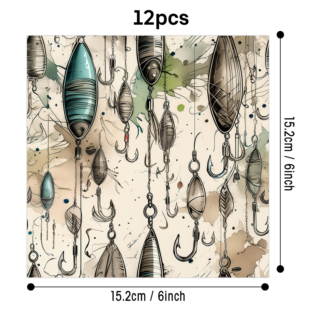 12pcs Vintage Fishing Lure Pat - Cardstock Paper Pack recension och pris